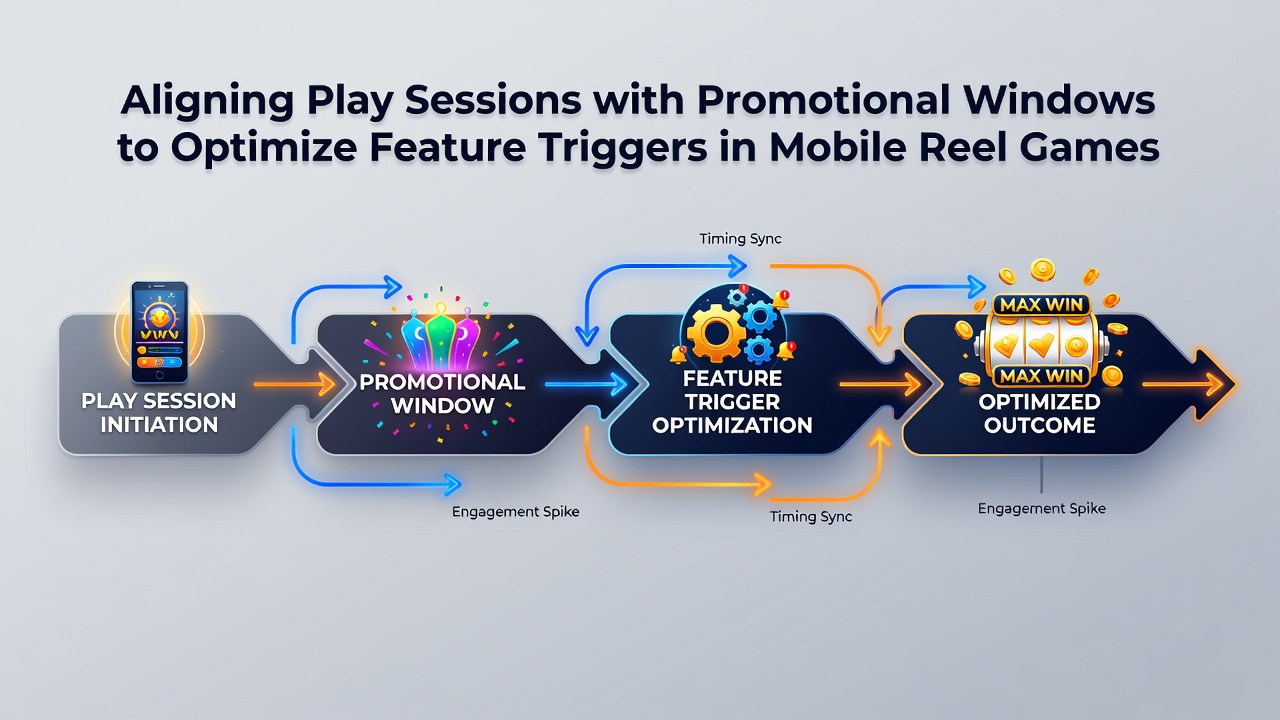 Analytics dashboard displaying session timing overlaps with promotional windows and resulting feature trigger statistics in mobile slots