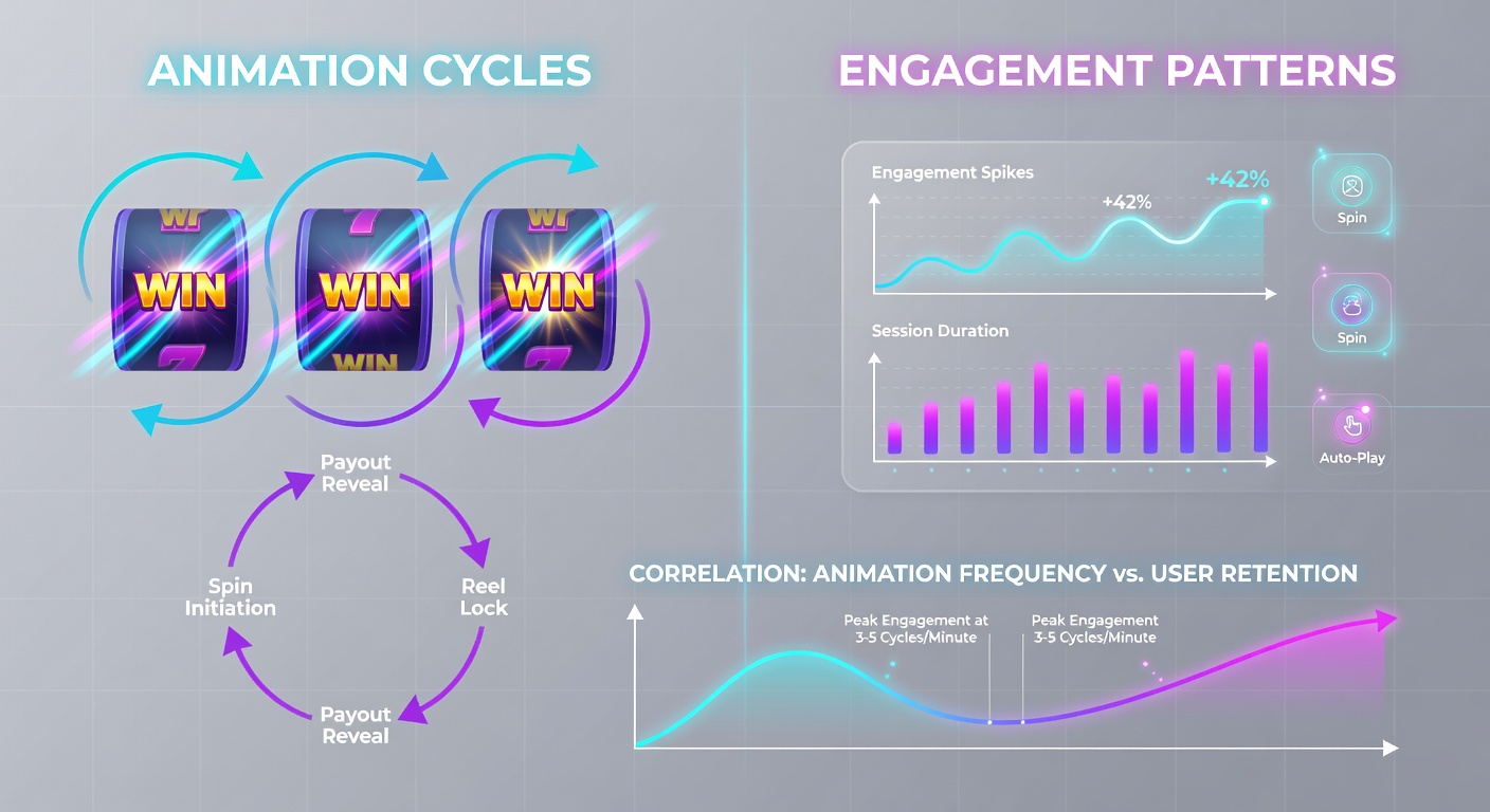 Close-up view of slot reel animations showing frame-by-frame cycle progression and engagement heatmaps