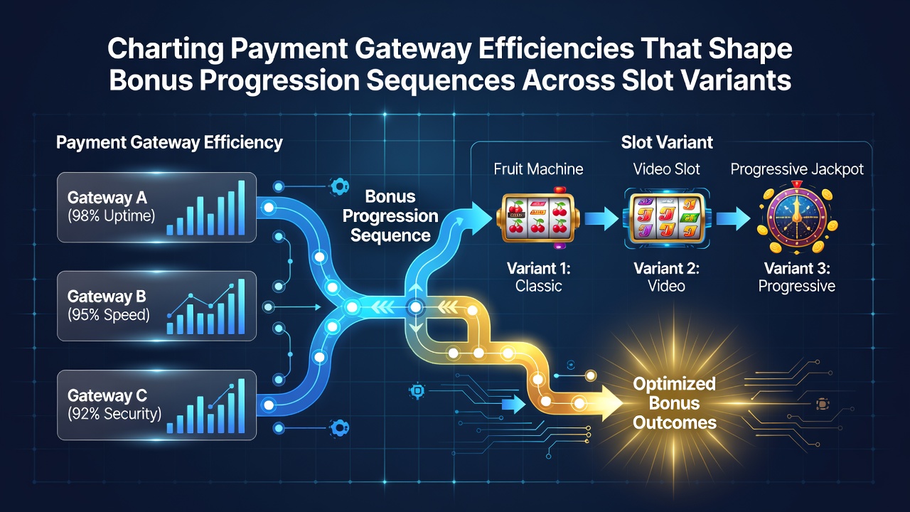 Infographic showing payment gateway flows connecting to bonus progression in various slot game variants