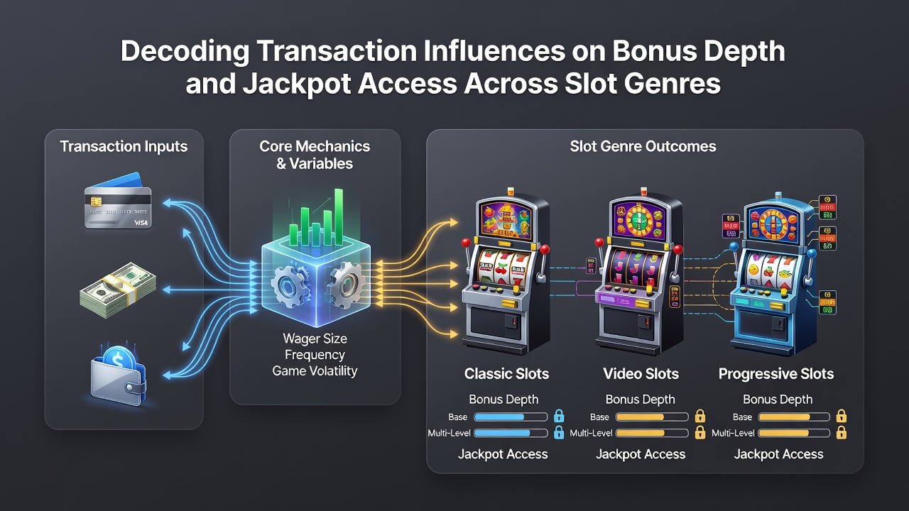 Diagram illustrating deposit timing effects on bonus cascades and jackpot accumulation in video, classic, and Megaways slots