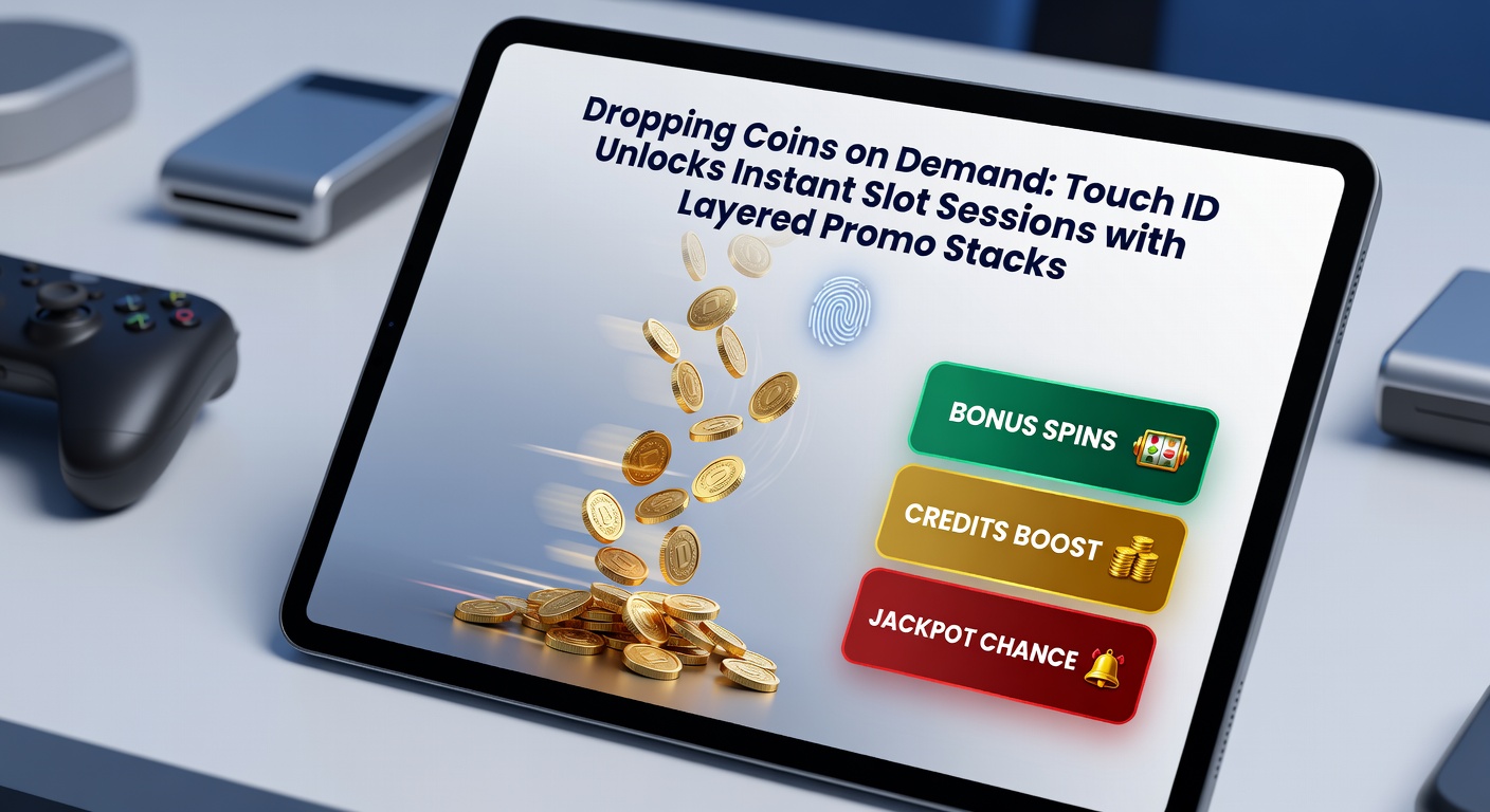 Slot machine reels exploding with bonus symbols and stacked promo notifications on a touchscreen device secured by Touch ID