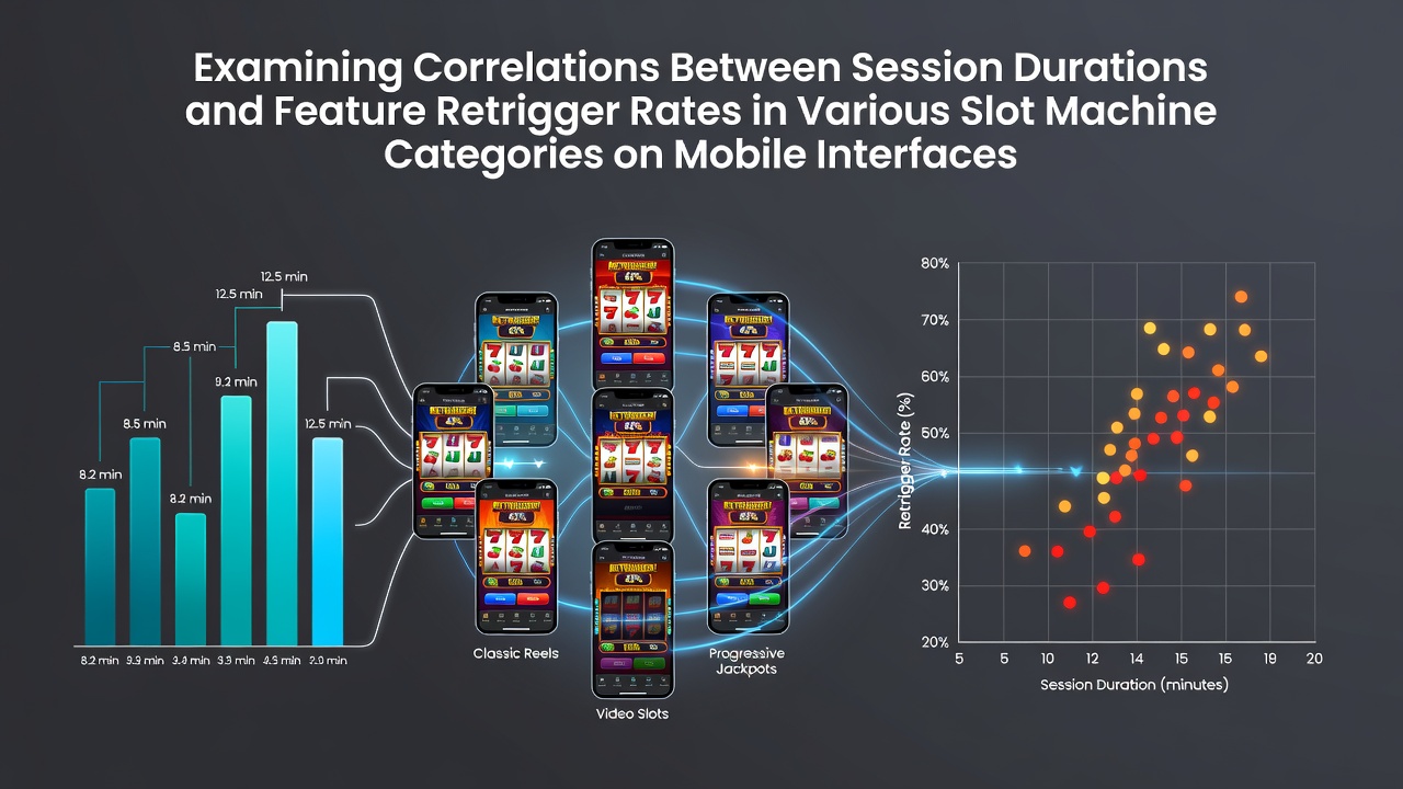 Mobile slot interface showing session metrics and feature retrigger indicators on a smartphone screen