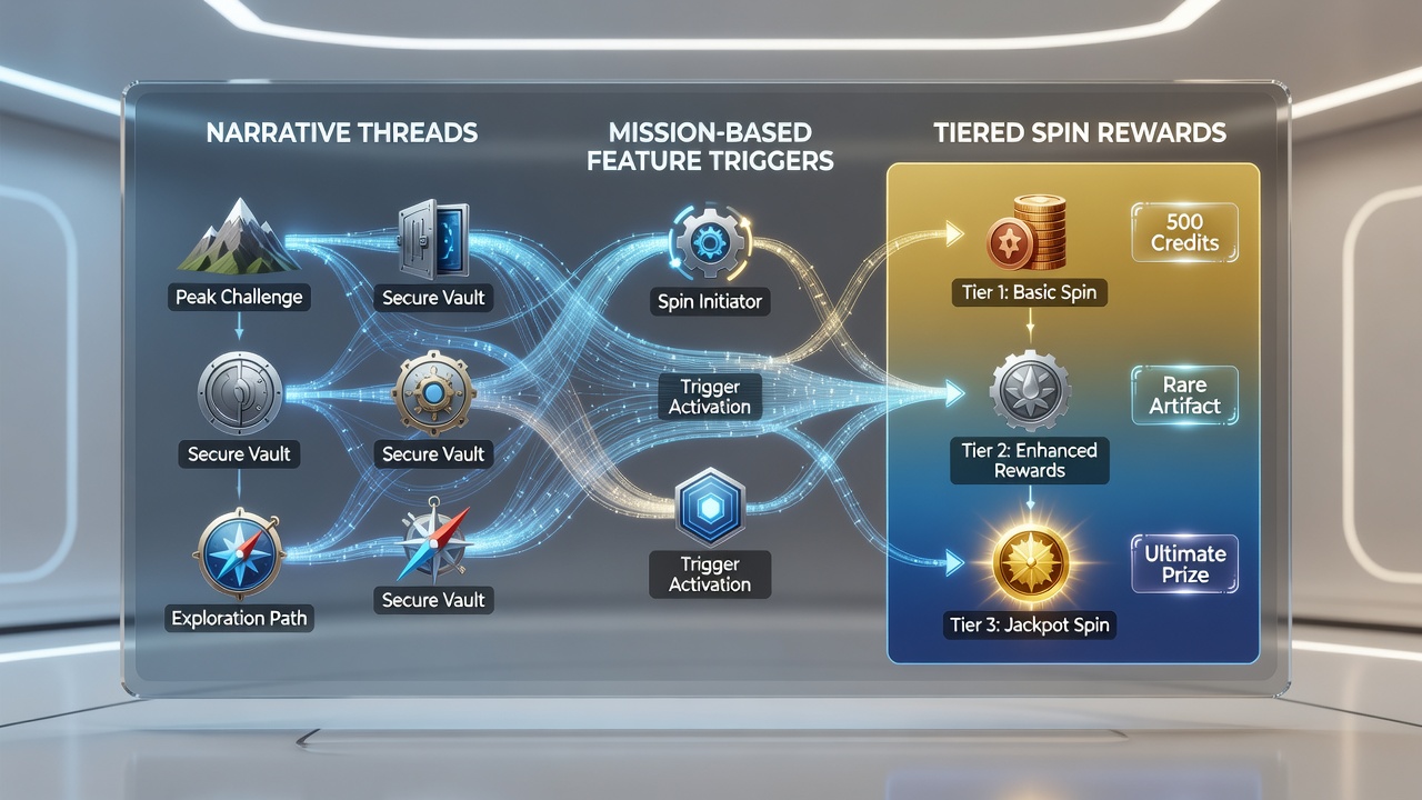Adaptive transaction network diagram overlaid on slot game interface with reward tier progression