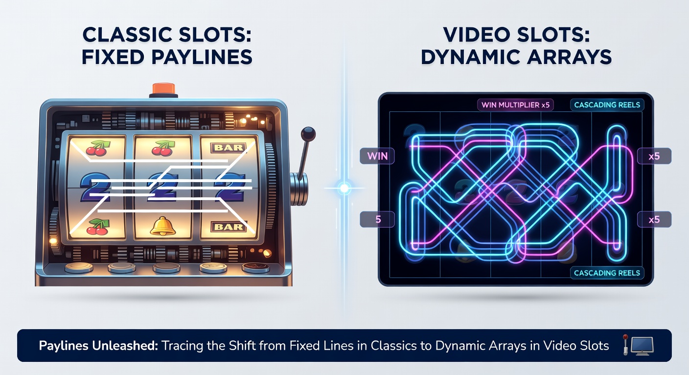 Modern video slot interface with hundreds of glowing dynamic paylines overlaying a vibrant 5-reel grid