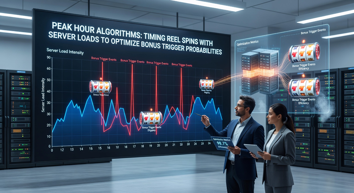 Illustration of reel spin timing synchronized with server load graphs in a casino network