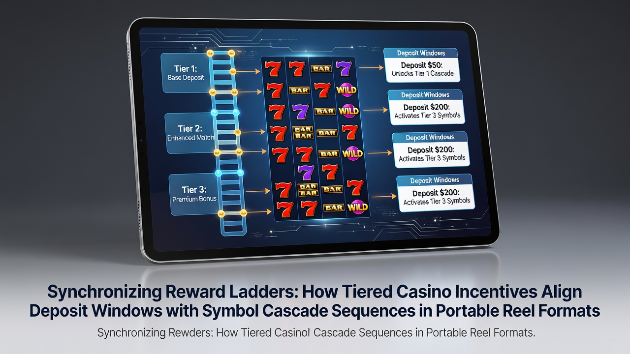 Mobile slot interface showing tiered reward progression alongside cascading symbol sequences on a portable device