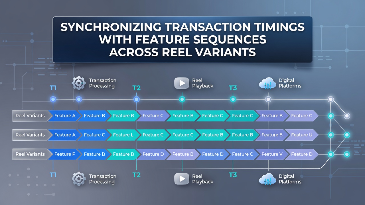 Digital reel platforms displaying synchronized transaction flows with bonus sequences