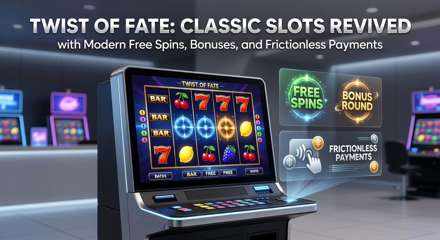 Vibrant classic slot machine with glowing reels, free spin symbols, and digital payment icons overlayed, evoking a blend of retro charm and modern tech